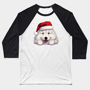 Christmas Peeking Samoyed Dog Baseball T-Shirt